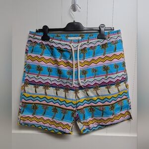 Men's Zipcode Blue Palm Print Swim Shorts, Large